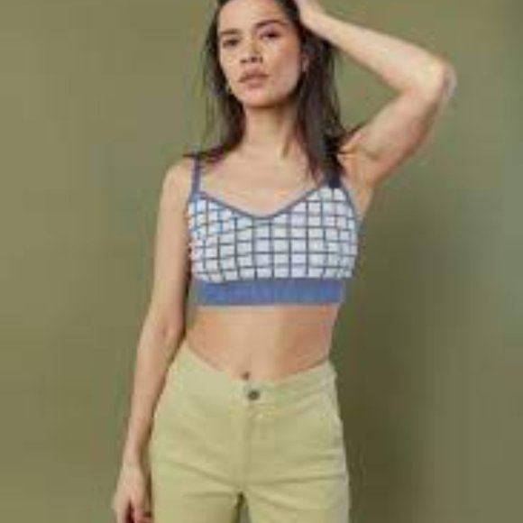 OAK + FORT | Oak Fort Blue And White Knit Crop Top - Picture 1 of 3